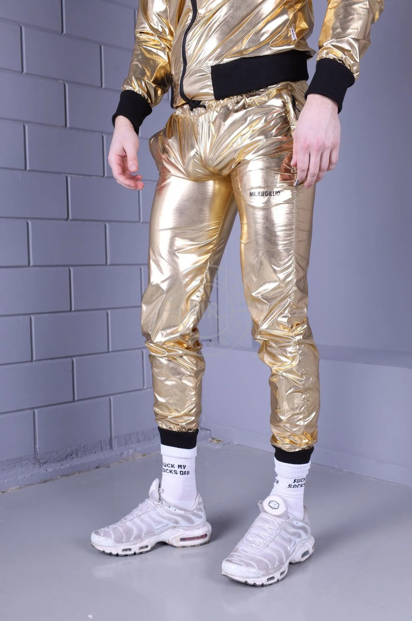 Shiny Nylon Tracksuit Pants - Gold