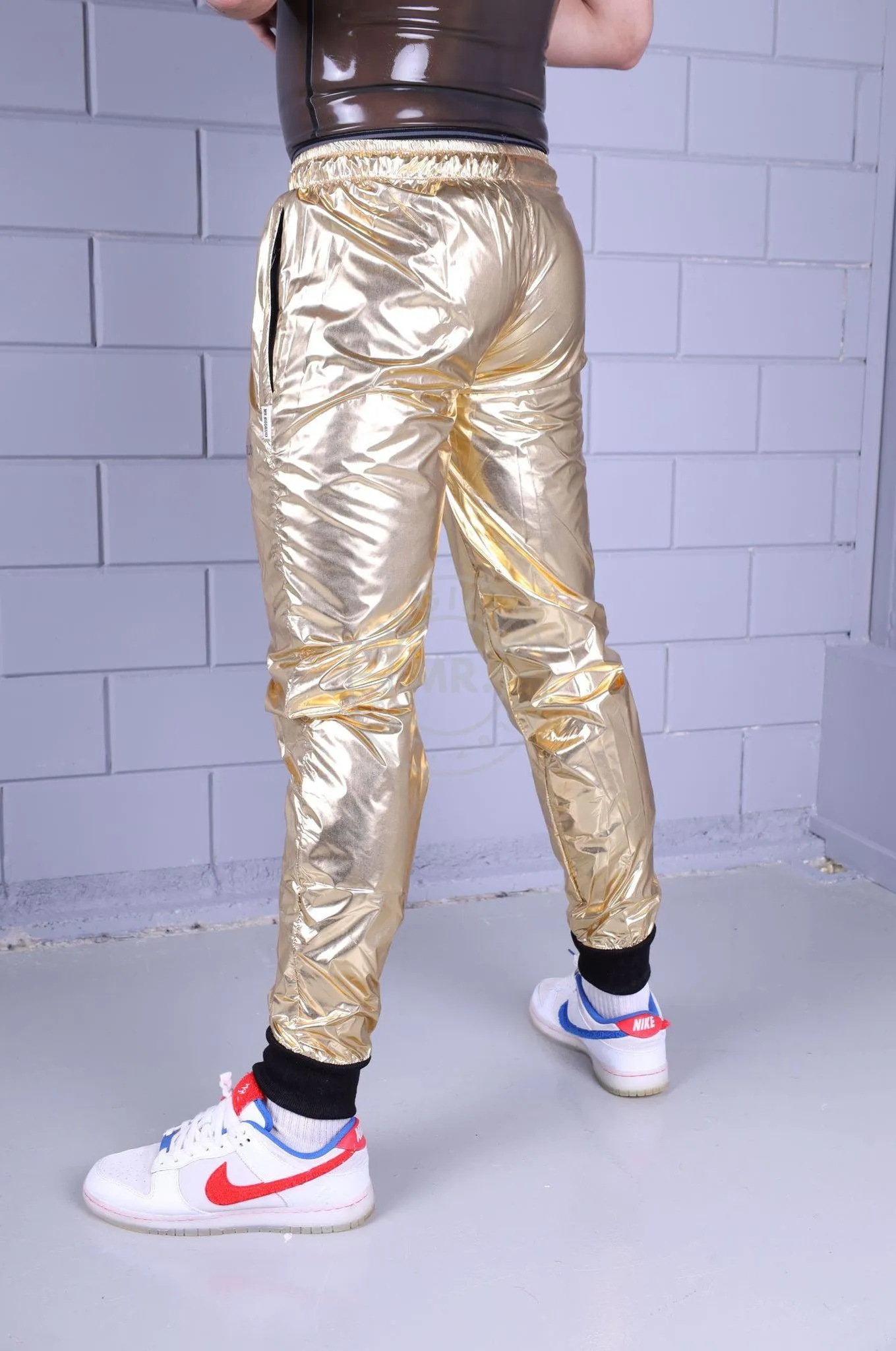 Shiny Nylon Tracksuit Pants - Gold