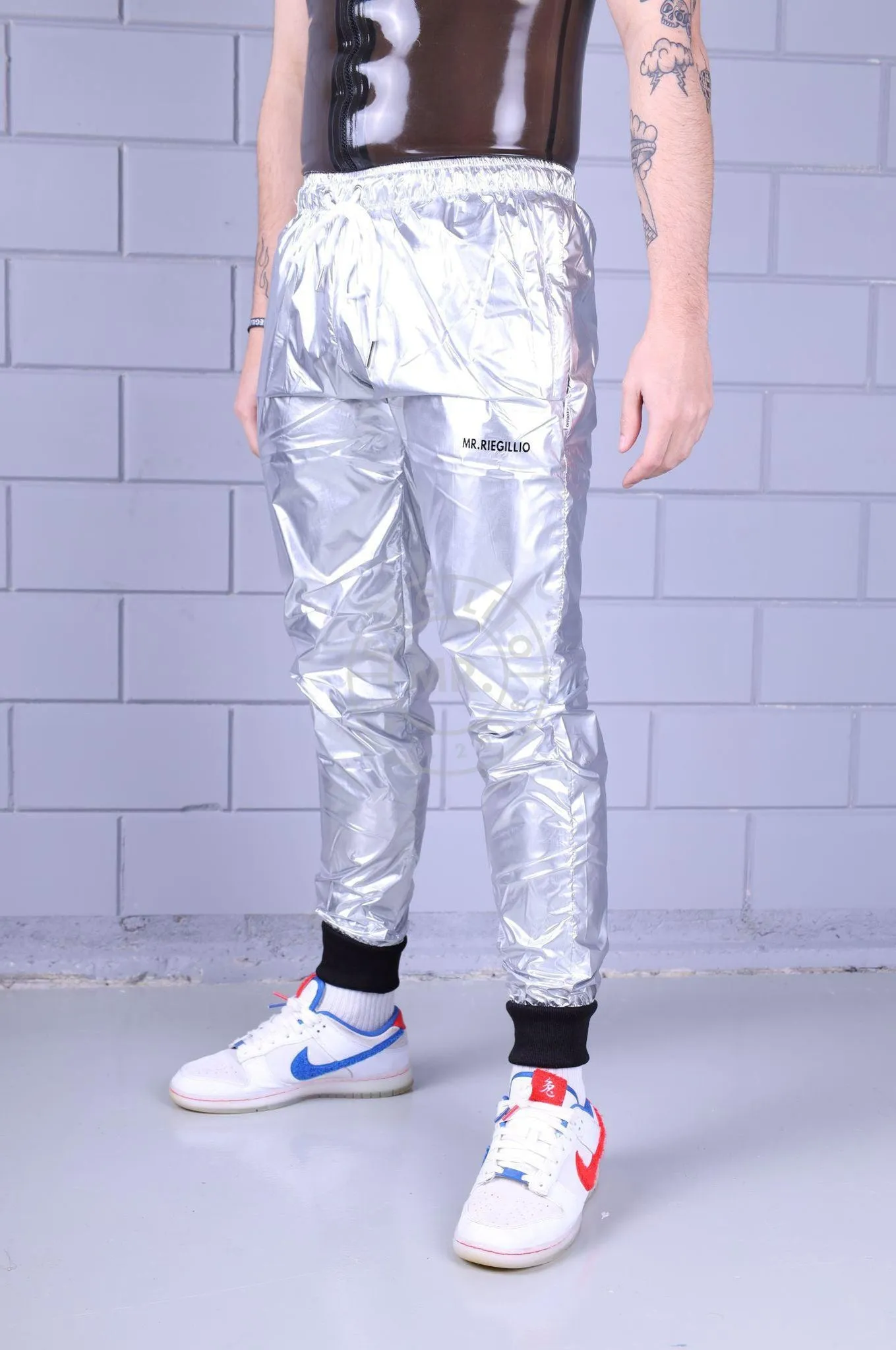 Shiny Nylon Tracksuit Pants - Silver