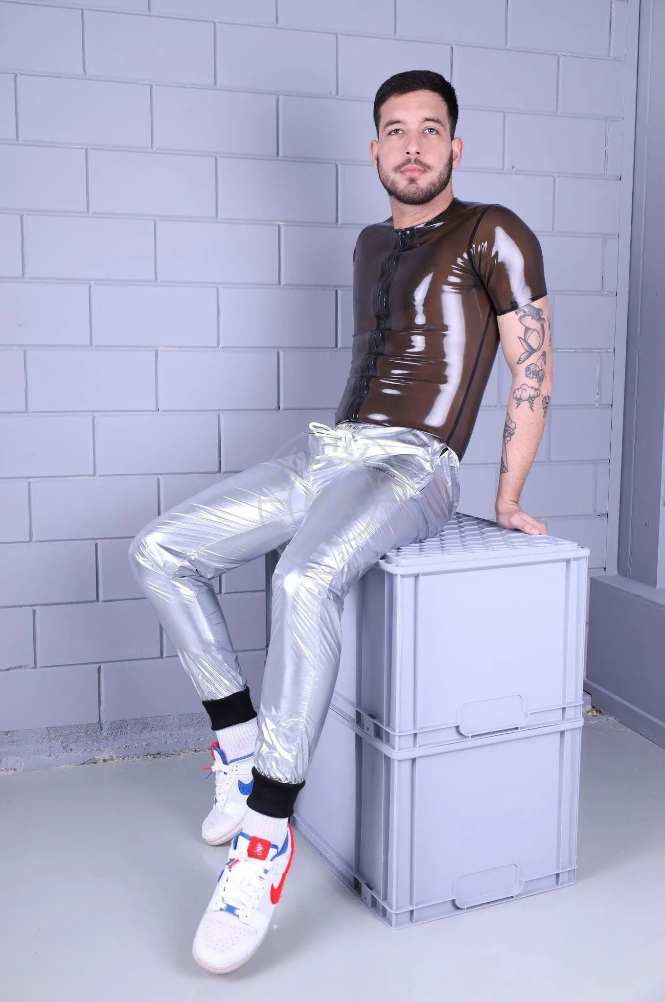 Shiny Nylon Tracksuit Pants - Silver