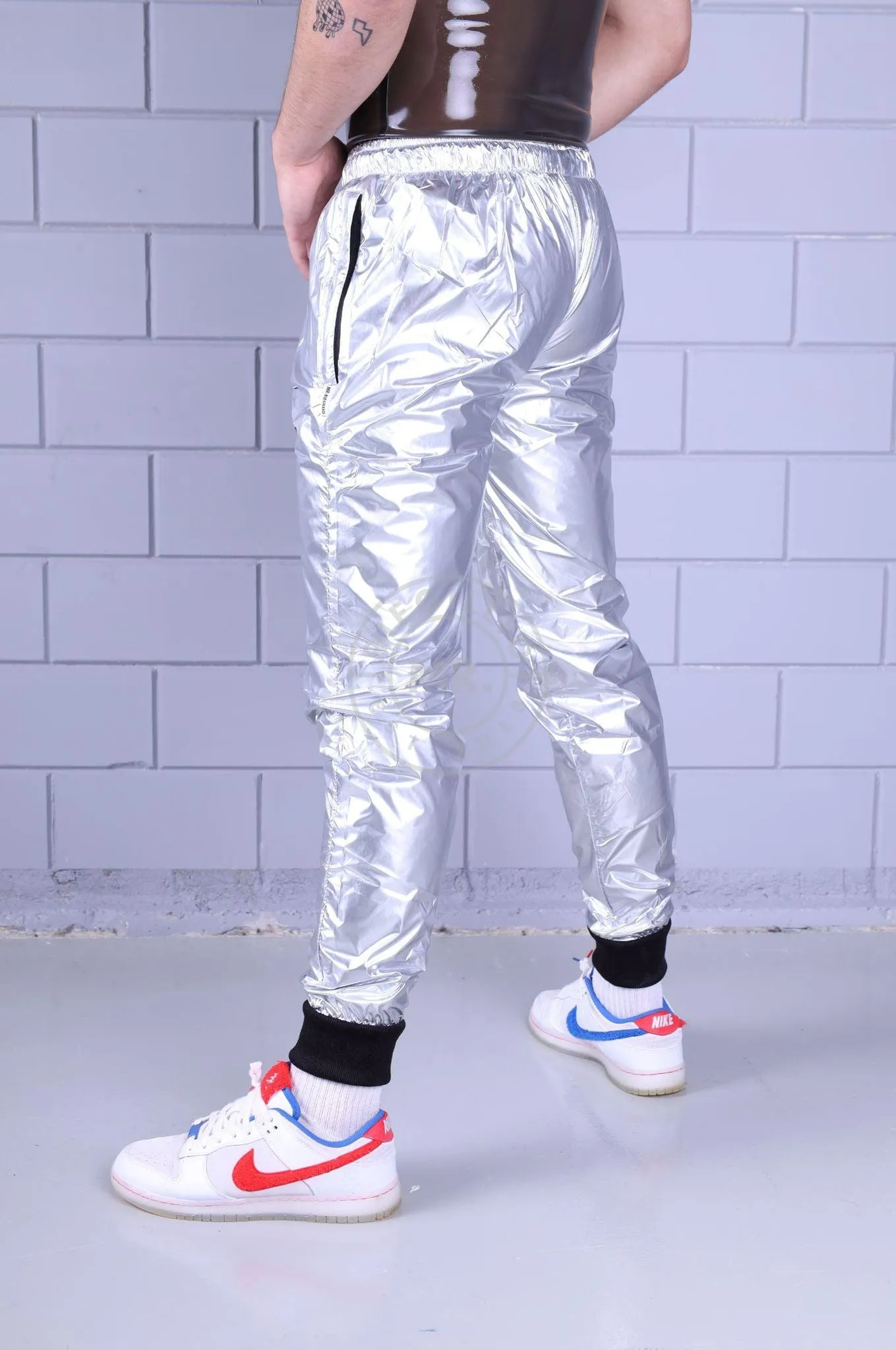 Shiny Nylon Tracksuit Pants - Silver