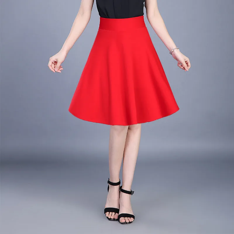 Skirt Women Mid-Length Plus Size High Waist Sweet Look Elegant Flare Skirt