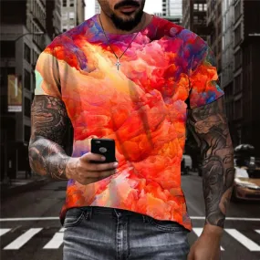 Smoke Cloud T-shirt Men Colorful Anime Clothes Painting Tshirts Casual