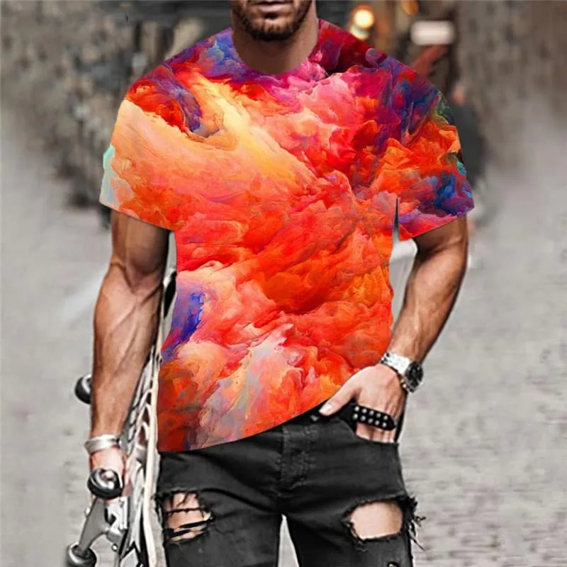 Smoke Cloud T-shirt Men Colorful Anime Clothes Painting Tshirts Casual