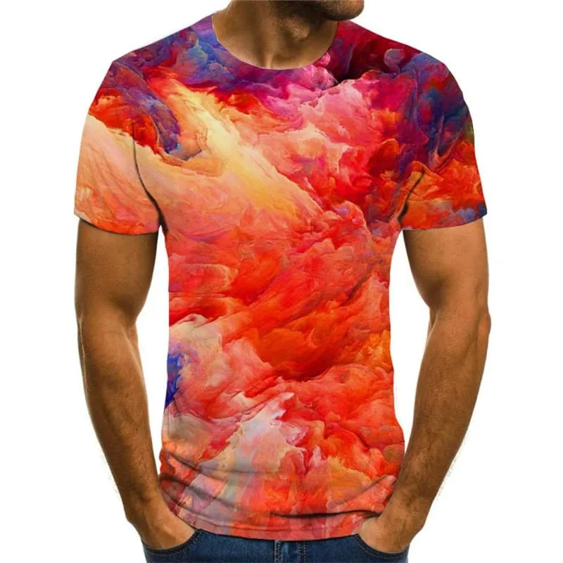 Smoke Cloud T-shirt Men Colorful Anime Clothes Painting Tshirts Casual