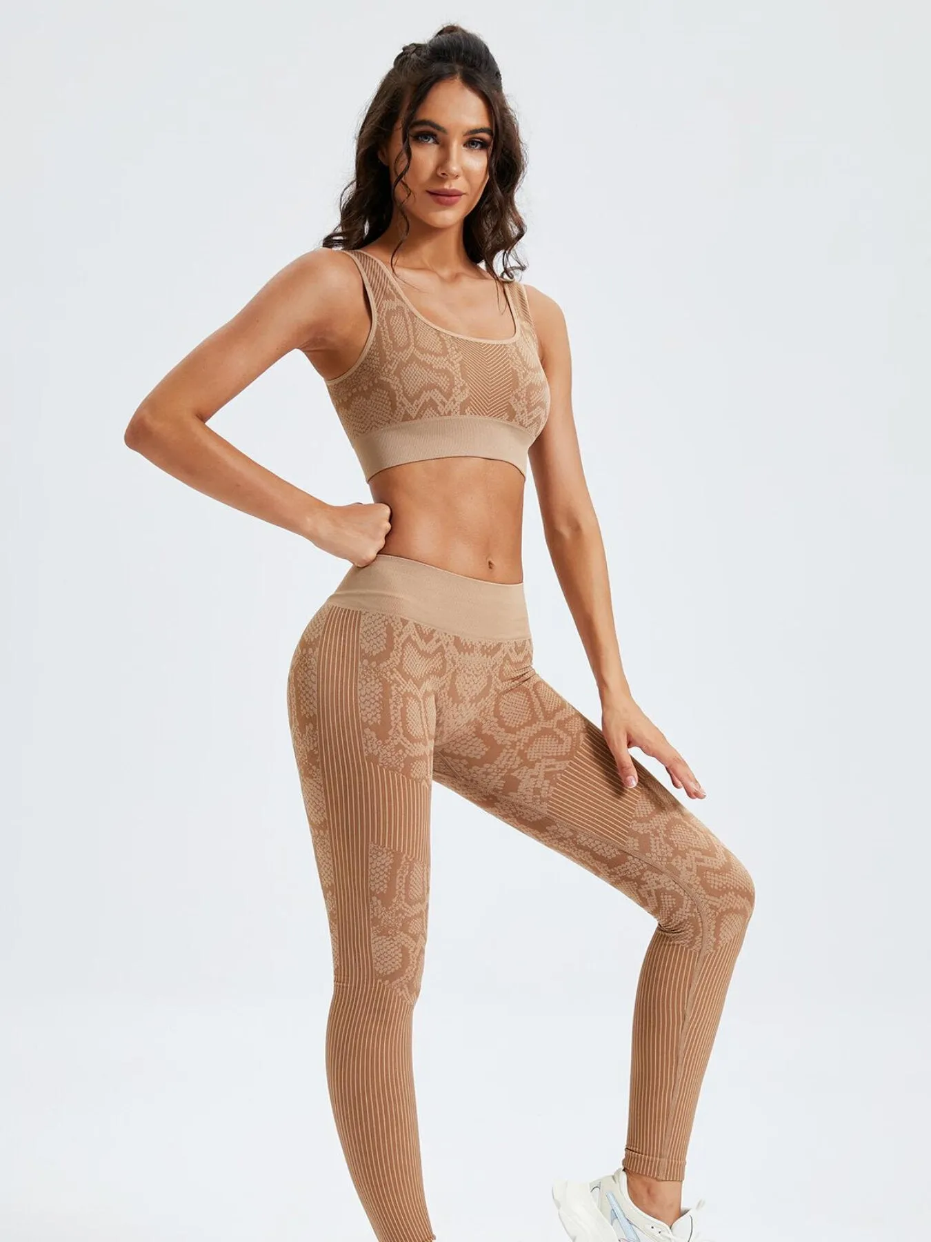 Snakeskin Print Crop Top & Leggings Active Set