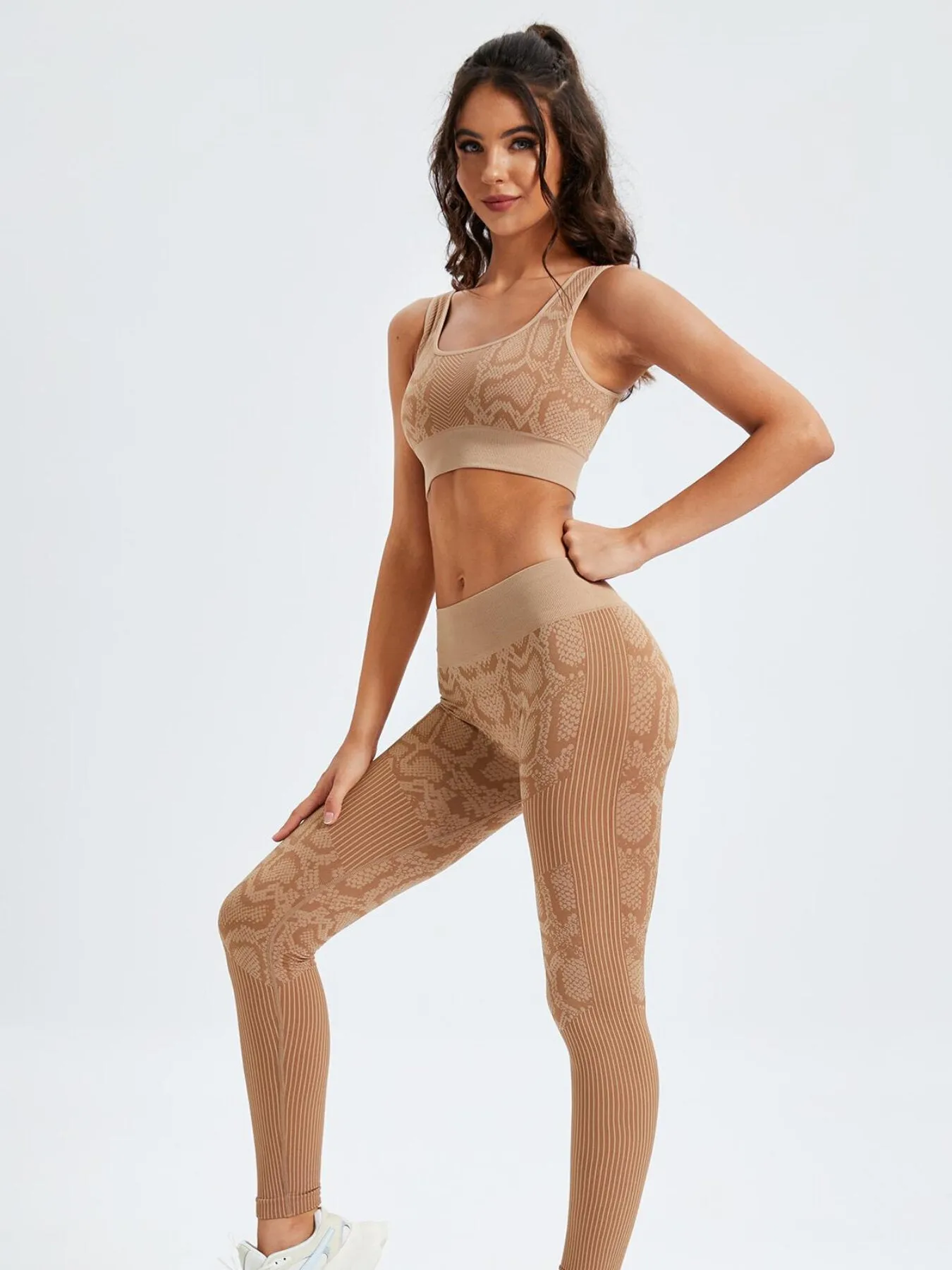 Snakeskin Print Crop Top & Leggings Active Set