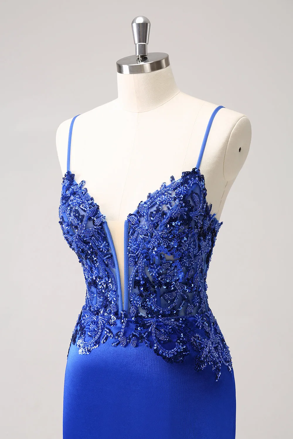 Sparkly Royal Blue Sequin Tight Mini Dress With Lace Up Back