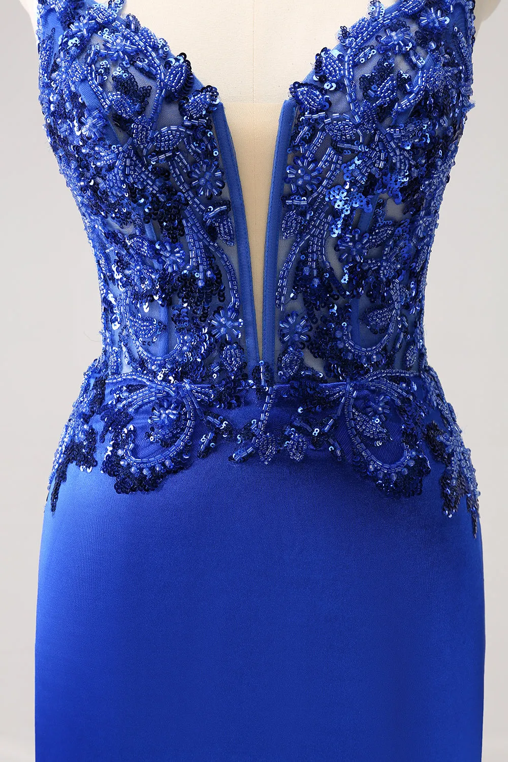 Sparkly Royal Blue Sequin Tight Mini Dress With Lace Up Back