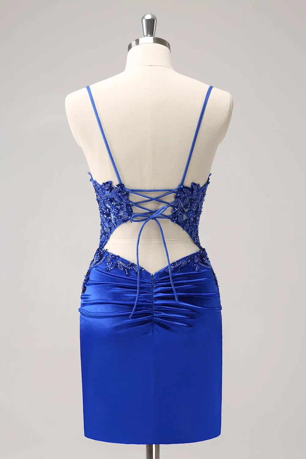 Sparkly Royal Blue Sequin Tight Mini Dress With Lace Up Back