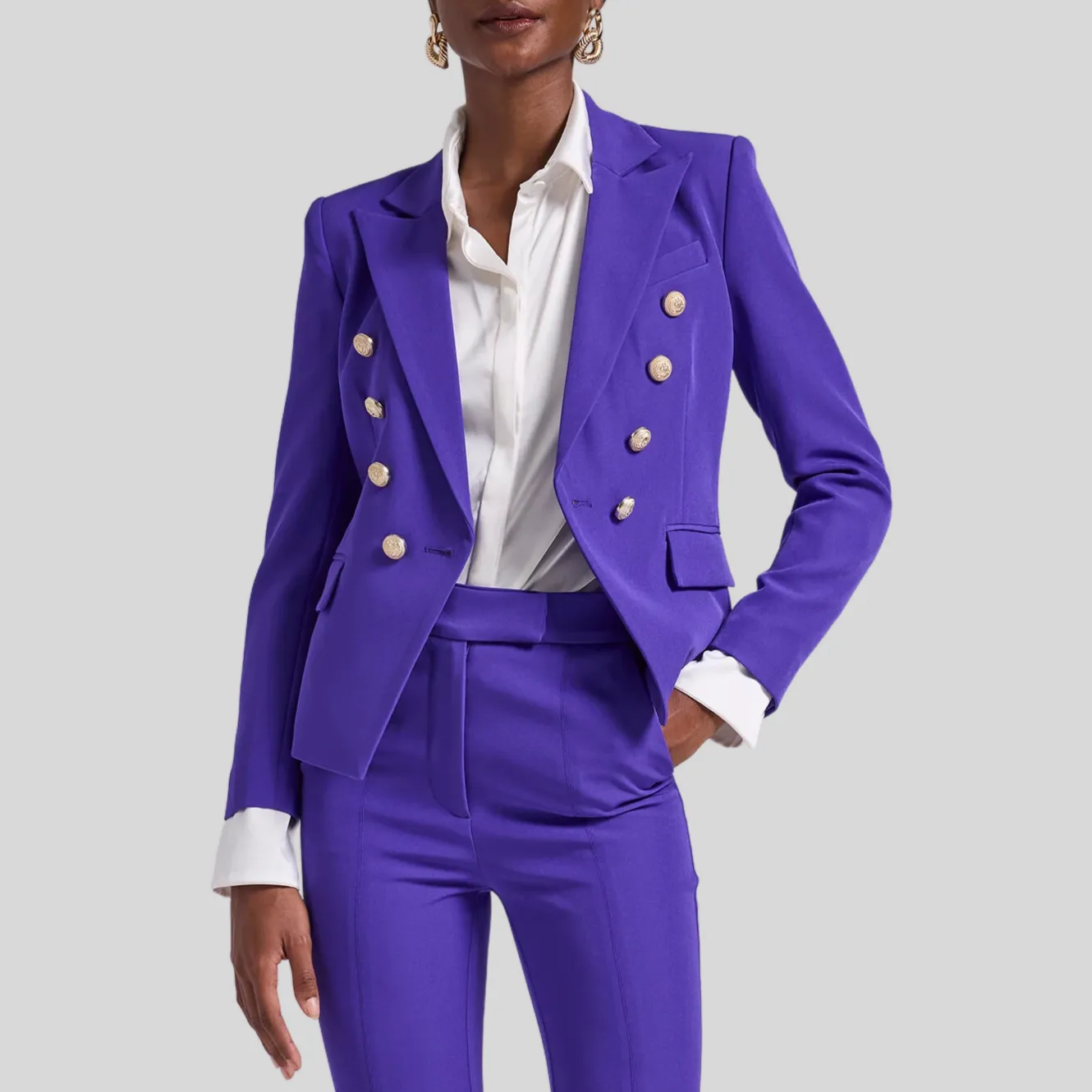 Tailored Double Breasted Smooth Crepe Blazer - Purple