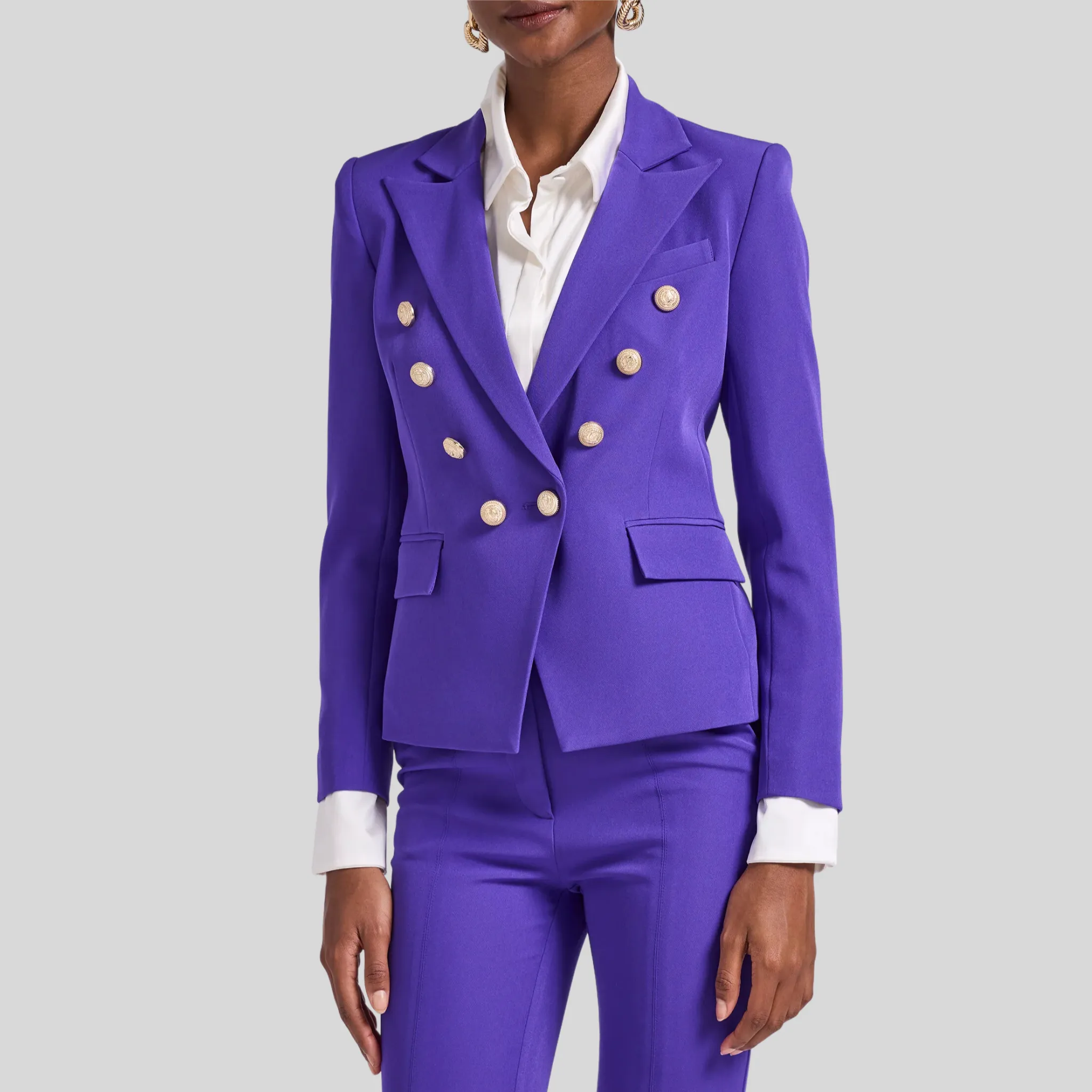 Tailored Double Breasted Smooth Crepe Blazer - Purple