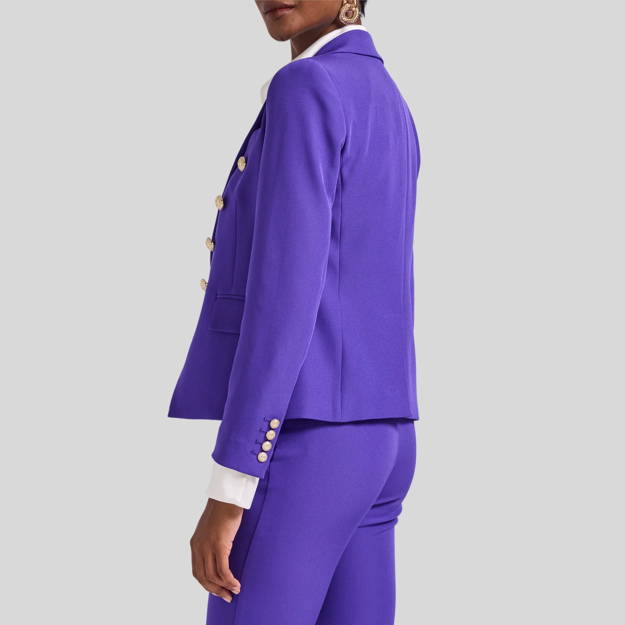 Tailored Double Breasted Smooth Crepe Blazer - Purple