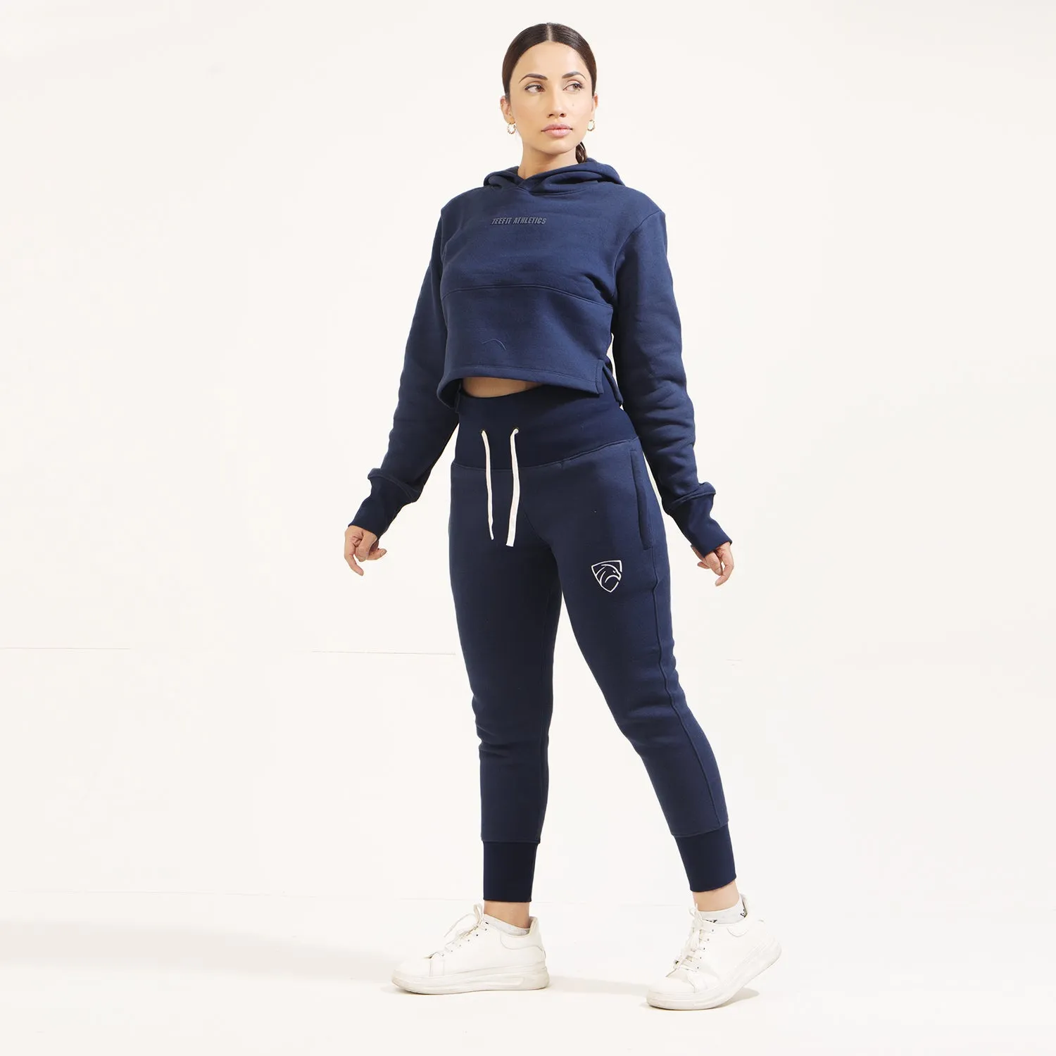 Tf-Basic Navy Crop Cut And High Waisted Tracksuit