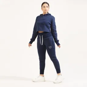 Tf-Basic Navy Crop Cut And High Waisted Tracksuit