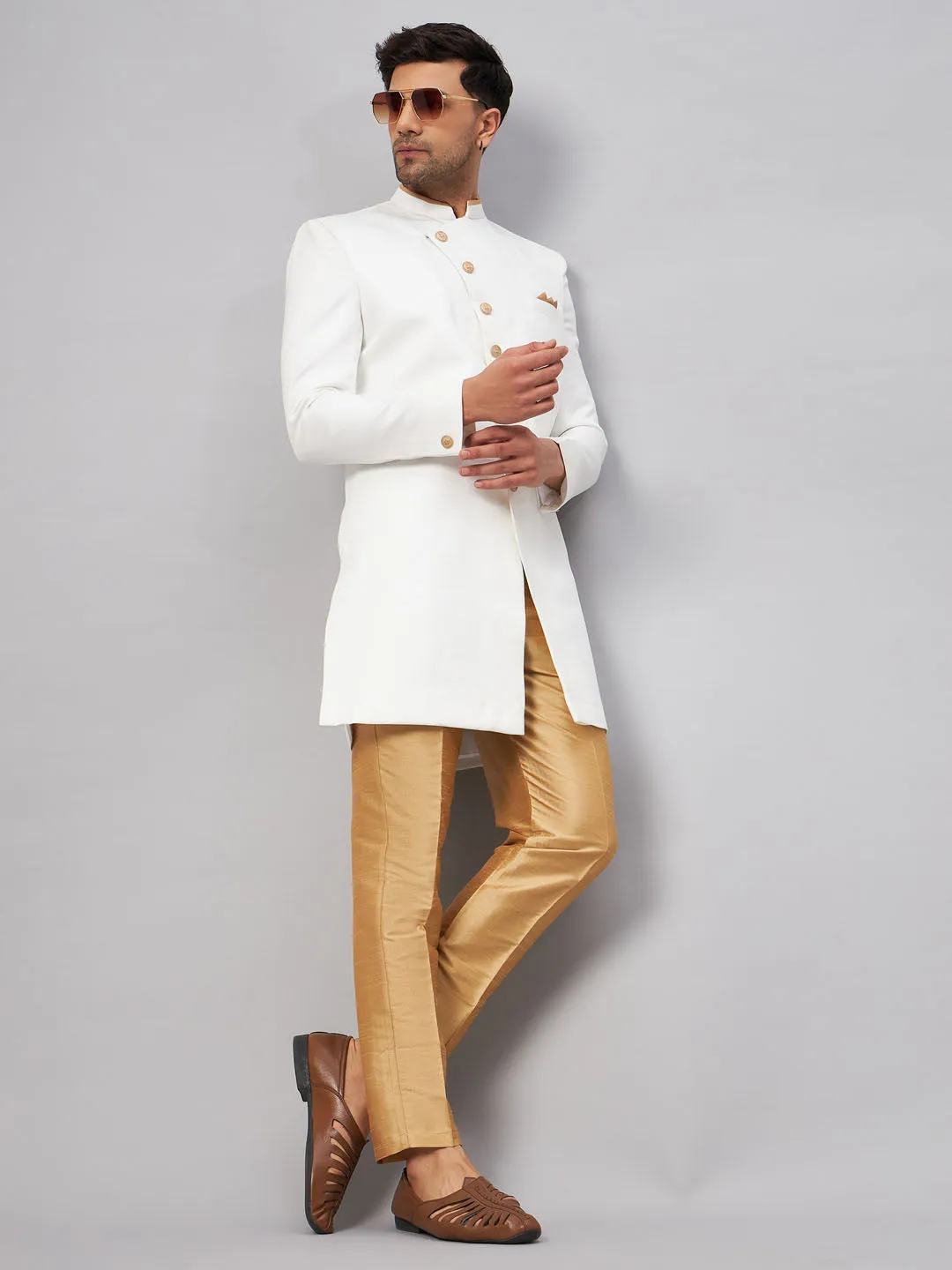 VASTRAMAY Men's White Indo Western Set