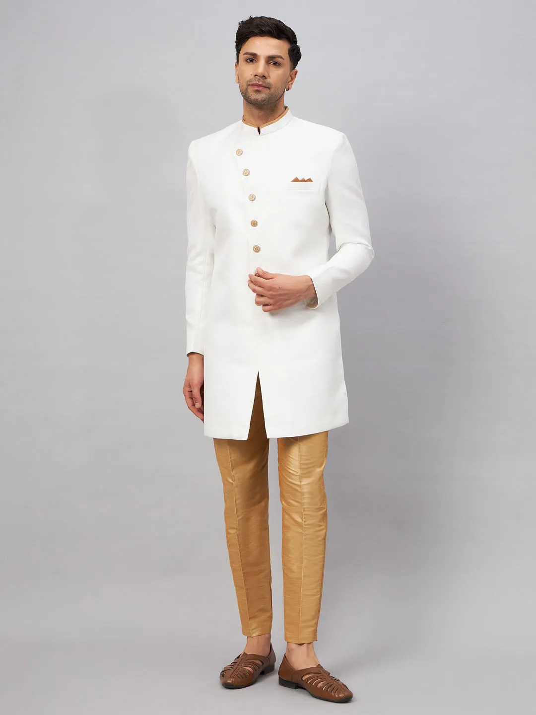 VASTRAMAY Men's White Indo Western Set