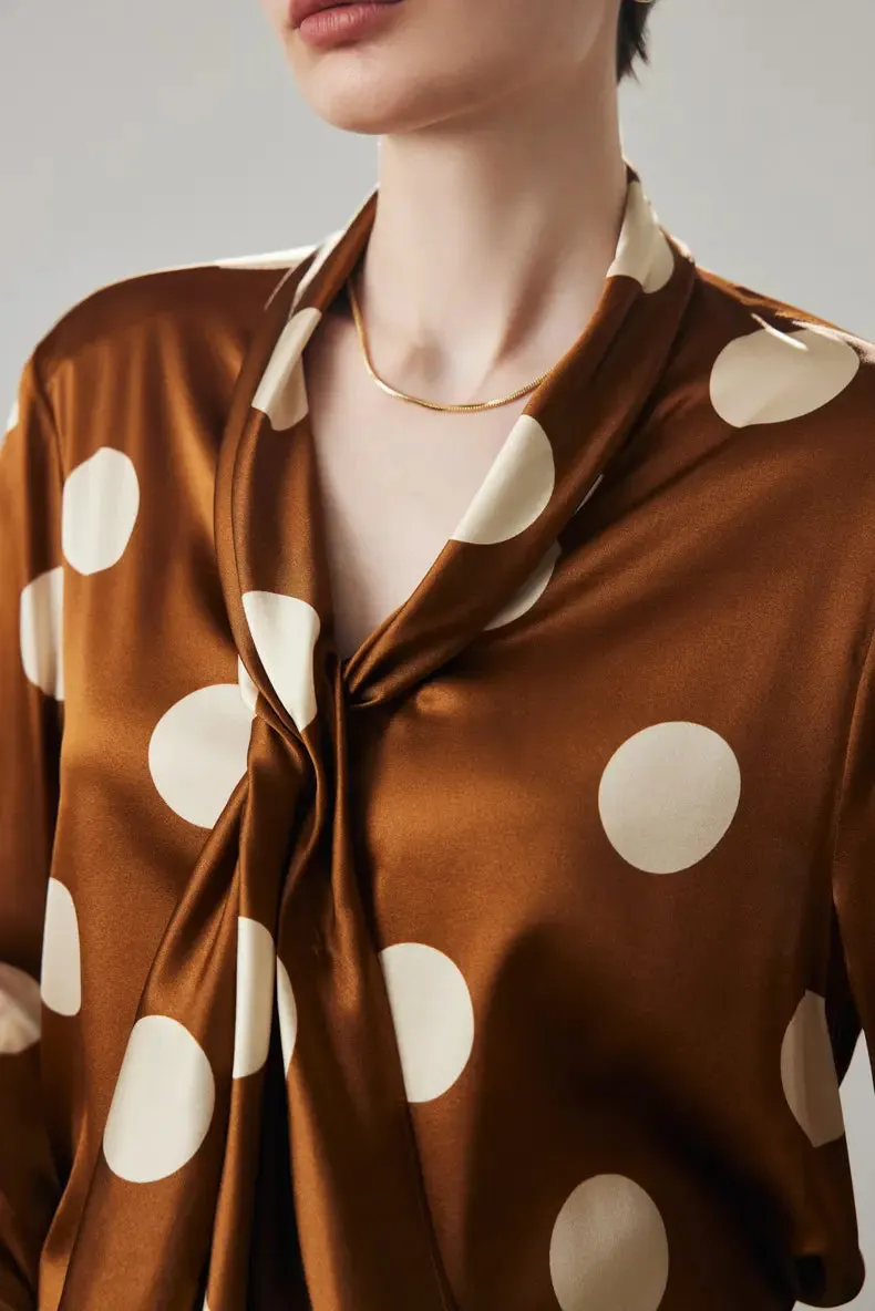 Vintage Tie Neck Polka Dot Silk Blouse