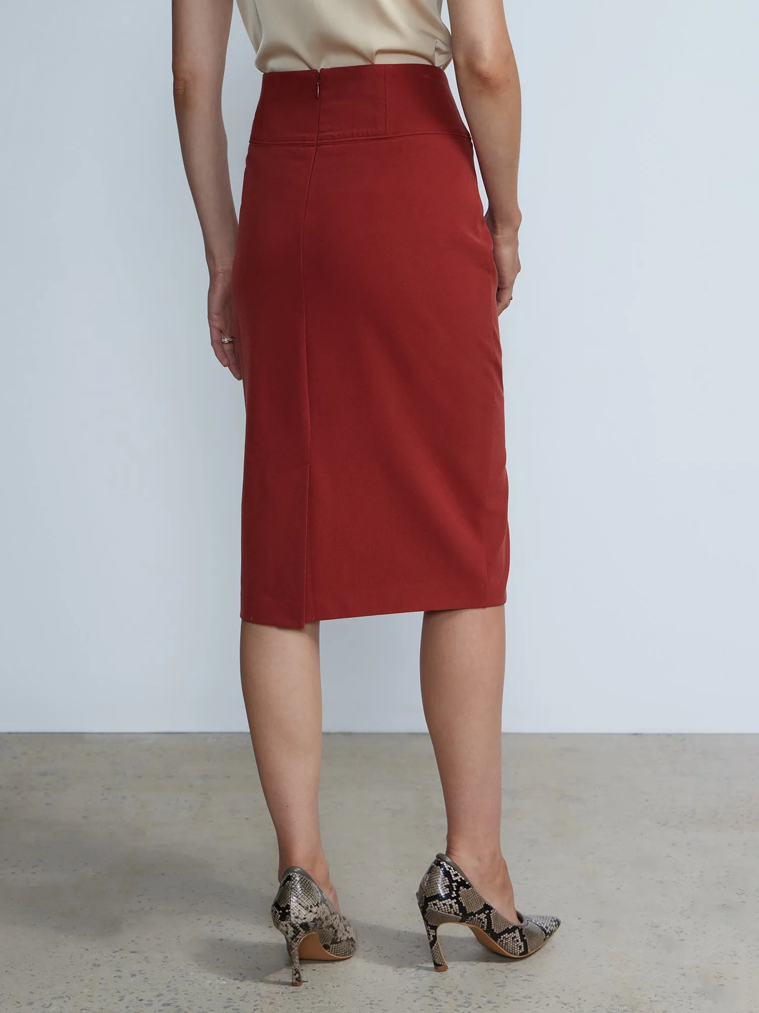 Waist Detail Midi Length Pencil Skirt