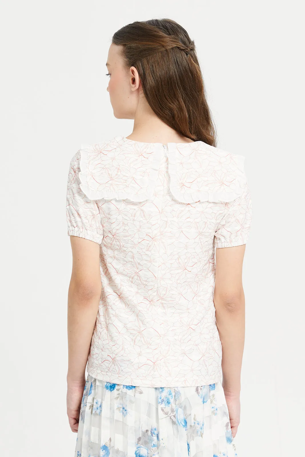 White Floral Peter Pan Collar Blouse