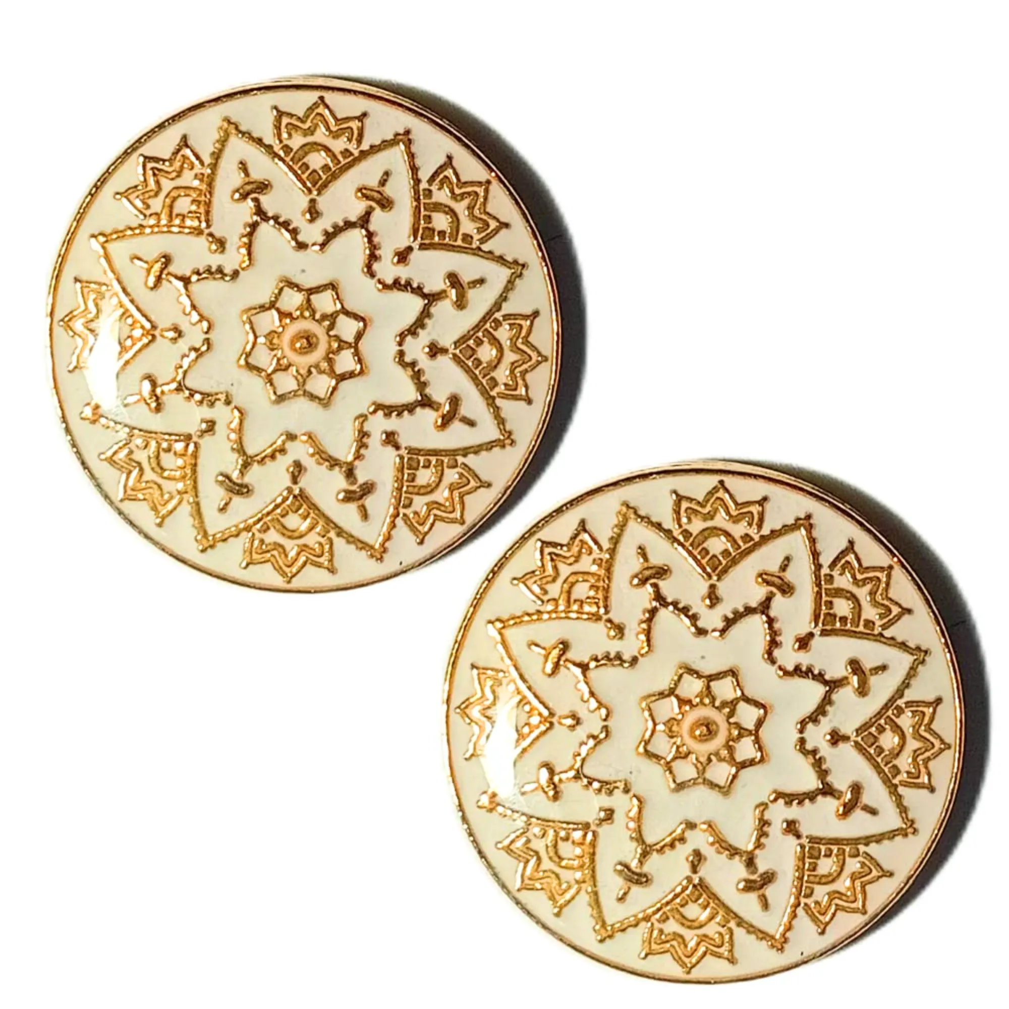 White Golden Color Meenakari Design Round 1 Hole Metal Buttons