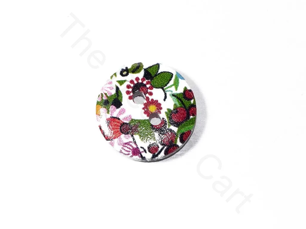 White Multicolour Flower Design 2 Wooden Buttons