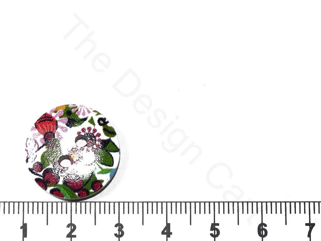 White Multicolour Flower Design 2 Wooden Buttons