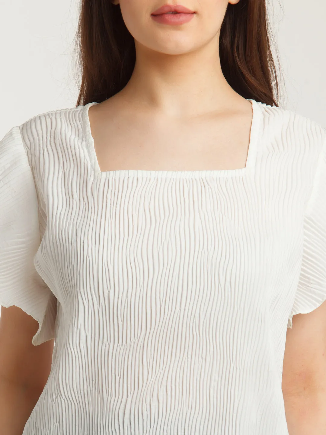 White Solid Flared Sleeve Top