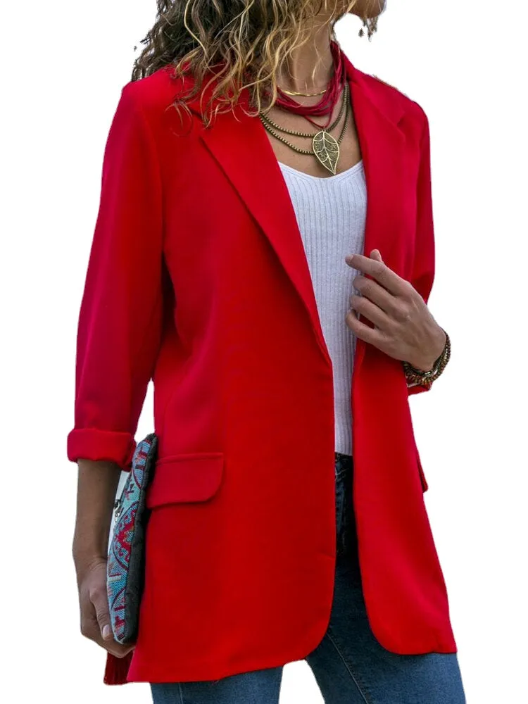 Women Autumn Long Sleeve Office Casual Fit Turn-Down Collar Blazers