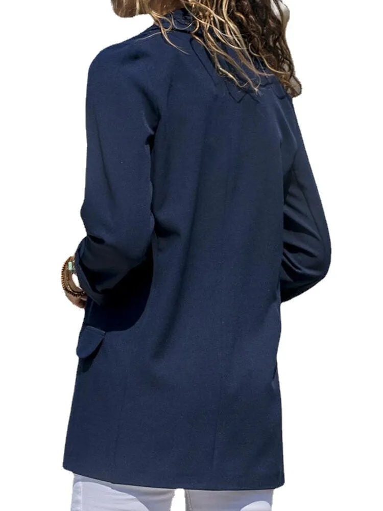 Women Autumn Long Sleeve Office Casual Fit Turn-Down Collar Blazers