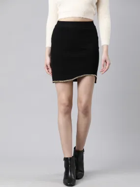 Women Solid Black High Low Pencil Mini Skirt