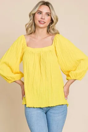 Women's Culture Code Texture Square Neck Puff Sleeve Top