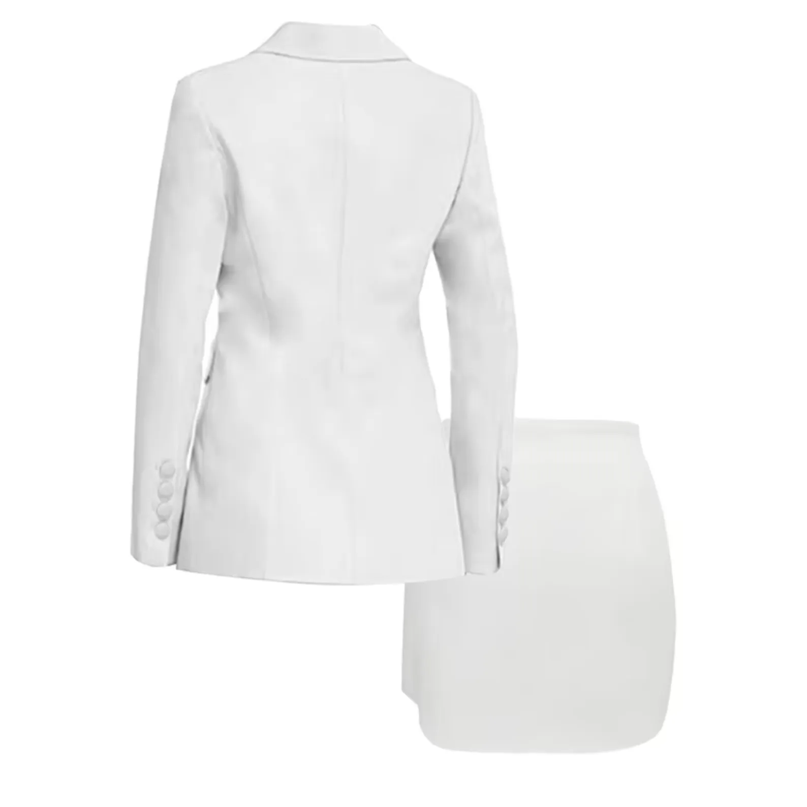 Women's Elegant White Buttoned Blazer with Skirt Set | Ideal for All Seasons