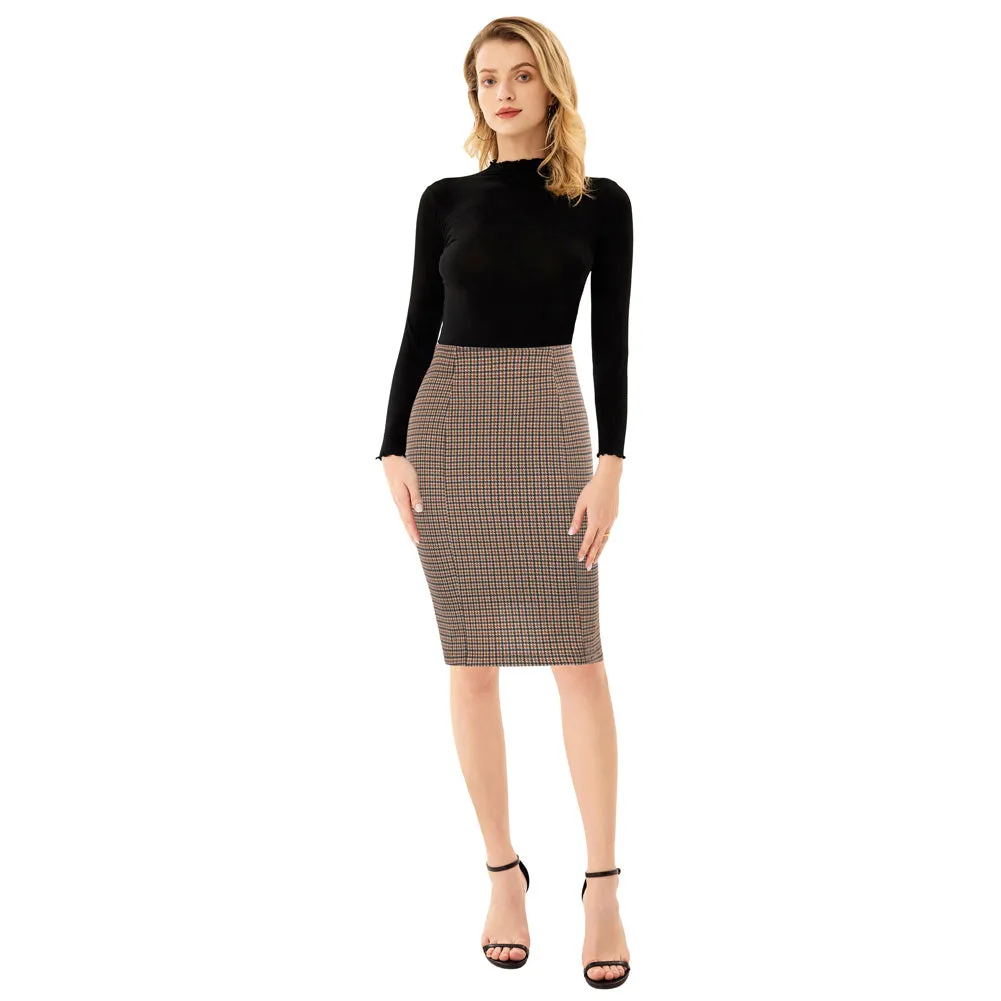 Womens Knee Length Elastic Waist Stretchy Bodycon Business Pencil Skirt