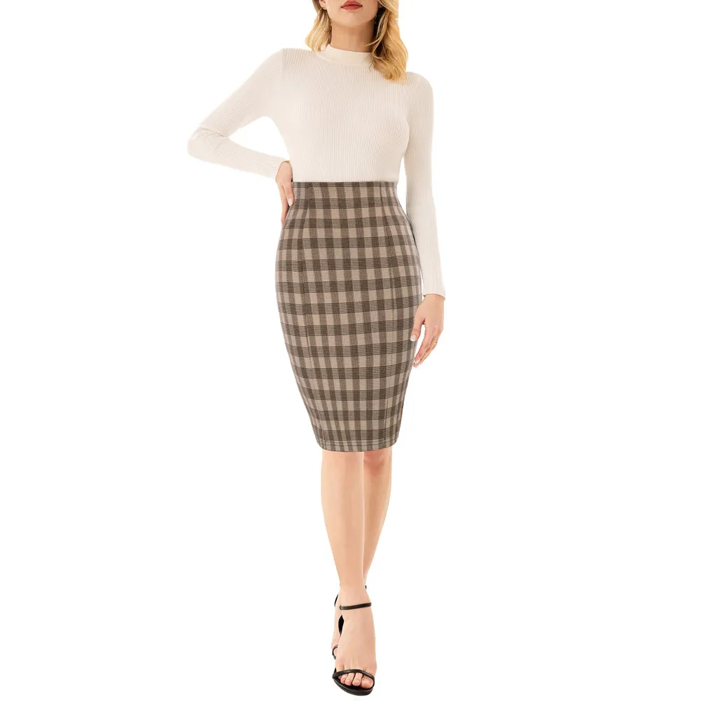 Womens Knee Length Elastic Waist Stretchy Bodycon Business Pencil Skirt