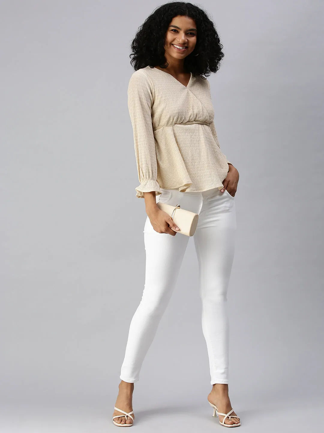 Women's Long Champagne Shimmer Top