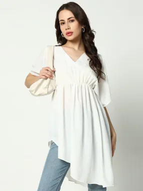 Women's Off White Solid Fit and Flare Top