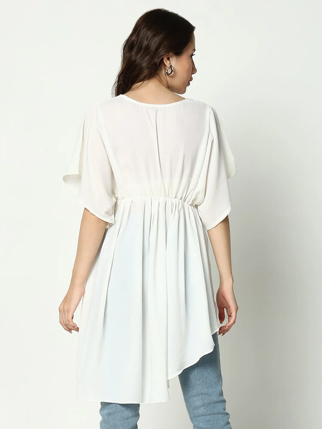 Women's Off White Solid Fit and Flare Top