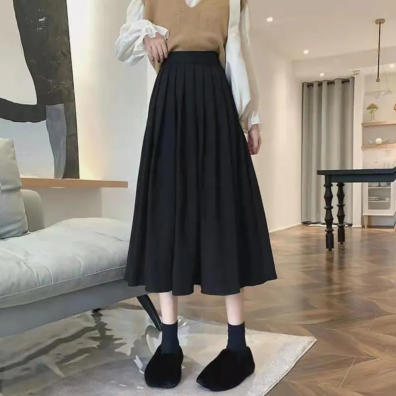 Women's Ruffled Suede High Waist Fashion Designer A-Line Skirts (Midi)