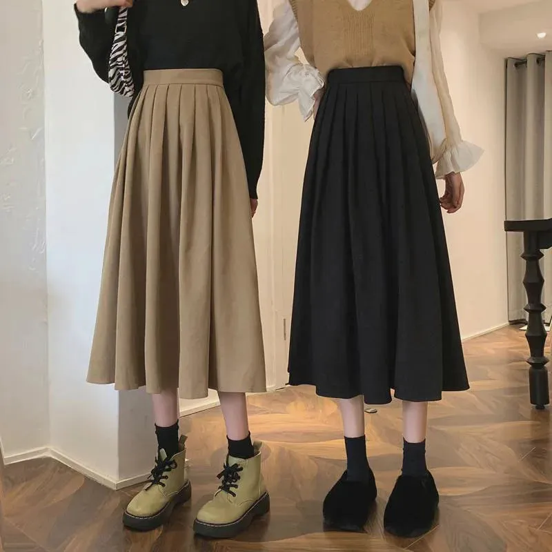 Women's Ruffled Suede High Waist Fashion Designer A-Line Skirts (Midi)