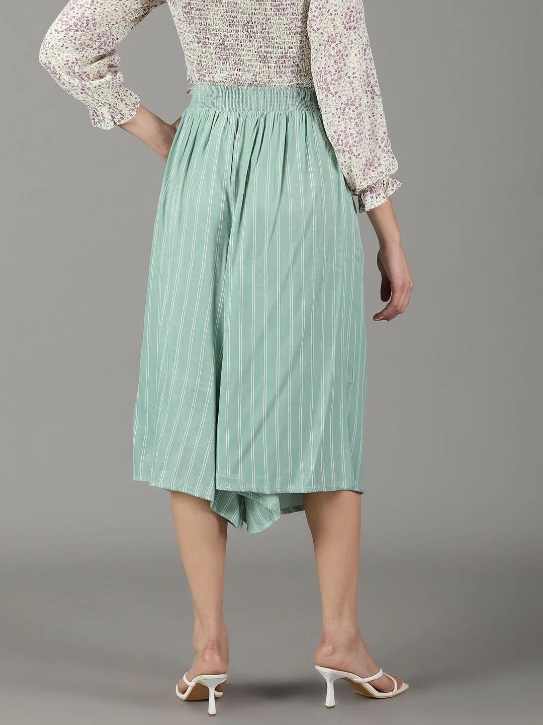 Women's Sea Green Striped Culottes