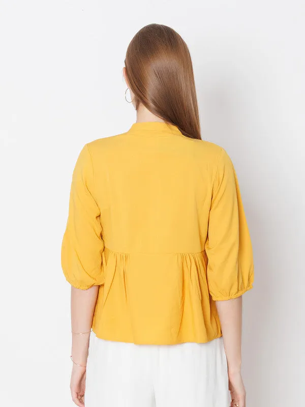 Yellow Embroidered Regular Fit Top