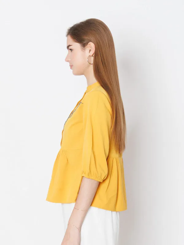 Yellow Embroidered Regular Fit Top